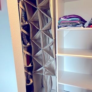 Hanging closet shoe storage.